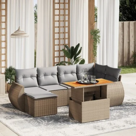 Set of 7-piece garden sofas and beige synthetic rattan cushions by , Garden sets - Ref: Foro24-3272298, Price: 491,80 €, Disc...