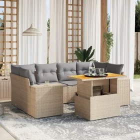 Set of 7-piece garden sofas and beige synthetic rattan cushions by , Garden sets - Ref: Foro24-3272536, Price: 501,07 €, Disc...