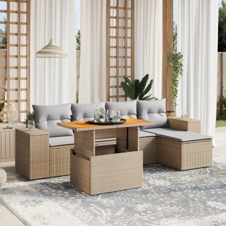 Garden sofa set with 6-piece synthetic rattan beige cushions by , Garden sets - Ref: Foro24-3272613, Price: 407,85 €, Discoun...