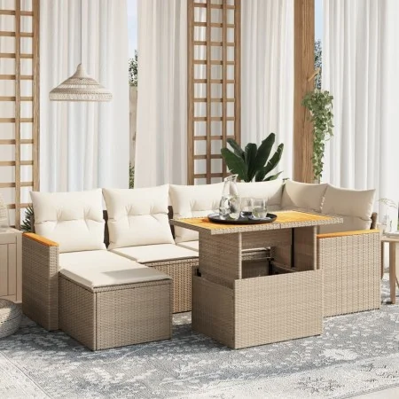 Set of 7-piece garden sofas and beige synthetic rattan cushions by , Garden sets - Ref: Foro24-3273179, Price: 510,03 €, Disc...