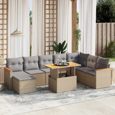 Garden sofa set 9 pieces with beige synthetic rattan cushions by , Garden sets - Ref: Foro24-3273215, Price: 576,92 €, Discou...