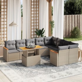 Garden sofa set with beige cushions, 10 pieces, synthetic rattan by , Garden sets - Ref: Foro24-3273236, Price: 613,68 €, Dis...