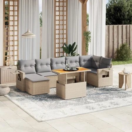 Garden sofa set with beige cushions, 8 pieces, PE rattan by , Garden sets - Ref: Foro24-3271864, Price: 529,67 €, Discount: %