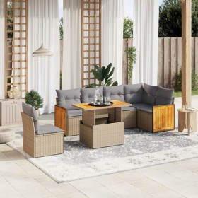 Set of 7-piece garden sofas and beige synthetic rattan cushions by , Garden sets - Ref: Foro24-3273985, Price: 469,49 €, Disc...