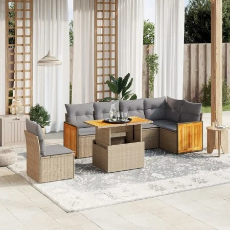 Set of 7-piece garden sofas and beige synthetic rattan cushions by , Garden sets - Ref: Foro24-3273985, Price: 494,83 €, Disc...