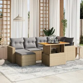 Set of 7-piece garden sofas and beige synthetic rattan cushions by , Garden sets - Ref: Foro24-3275593, Price: 470,04 €, Disc...