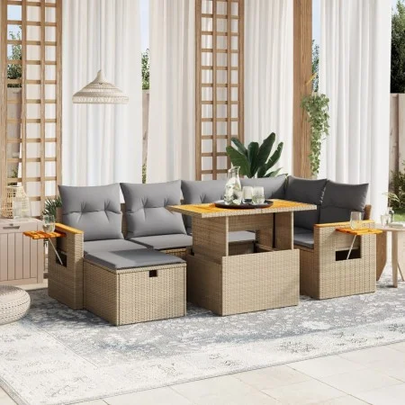 Set of 7-piece garden sofas and beige synthetic rattan cushions by , Garden sets - Ref: Foro24-3276146, Price: 490,52 €, Disc...