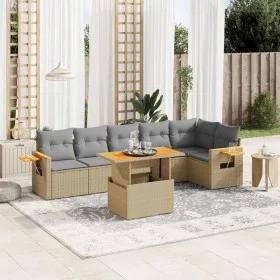 Set of 7-piece garden sofas and beige synthetic rattan cushions by , Garden sets - Ref: Foro24-3273530, Price: 493,38 €, Disc...