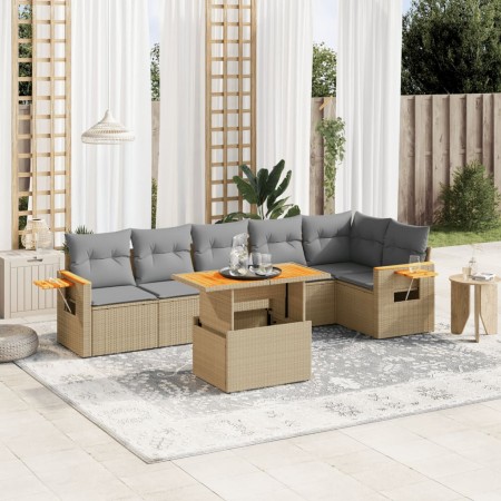 Gartensofagarnitur 7-teilig mit Kissen aus synthetischem Rattan in Beige. von , Gartensets - Ref: Foro24-3273530, Preis: 484,...