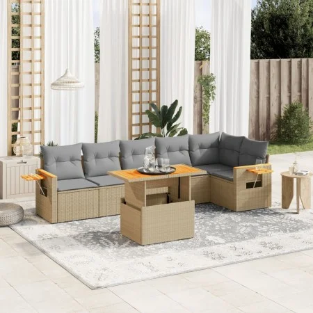 Set of 7-piece garden sofas and beige synthetic rattan cushions by , Garden sets - Ref: Foro24-3273530, Price: 493,38 €, Disc...