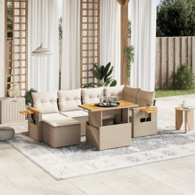 Set of 7-piece garden sofas and beige synthetic rattan cushions by , Garden sets - Ref: Foro24-3273620, Price: 531,11 €, Disc...
