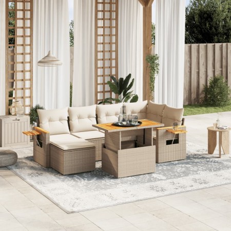 Gartensofagarnitur 7-teilig mit Kissen aus synthetischem Rattan in Beige. von , Gartensets - Ref: Foro24-3273620, Preis: 531,...
