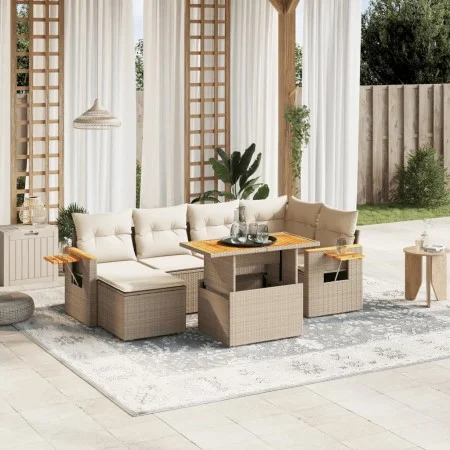Set of 7-piece garden sofas and beige synthetic rattan cushions by , Garden sets - Ref: Foro24-3273620, Price: 558,85 €, Disc...