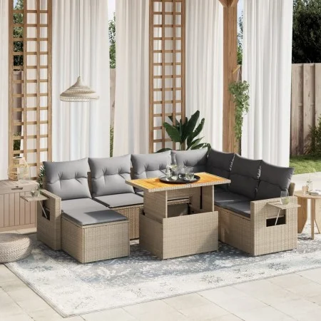 Juego de sofás de jardín con cojines beige 8 pzas ratán PE by , Garden sets - Ref: Foro24-3275719, Price: 535,32 €, Discount: %