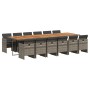 Set comedor de jardín con cojines 13 pzas ratán sintético gris