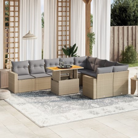 Gartensofa-Set mit 10-teiligen beigen Kissen aus synthetischem Rattan. von , Gartensets - Ref: Foro24-3271472, Preis: 621,67 ...