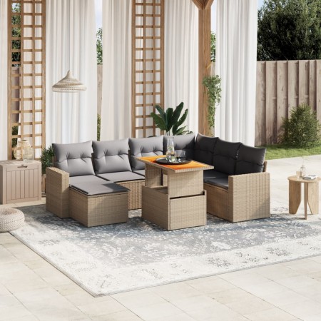 Garden sofa set with beige cushions, 8 pieces, PE rattan. by , Garden sets - Ref: Foro24-3271430, Price: 515,46 €, Discount: %