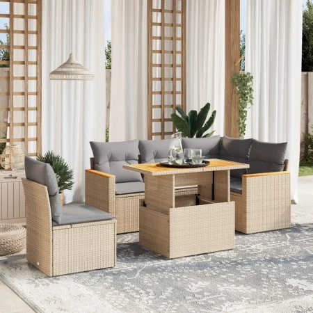 Garden sofa set with 6-piece synthetic rattan beige cushions by , Garden sets - Ref: Foro24-3273082, Price: 415,24 €, Discoun...