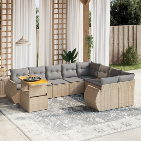 Gartensofa-Set mit 10-teiligen beigen Kissen aus synthetischem Rattan. von , Gartensets - Ref: Foro24-3272361, Preis: 692,13 ...