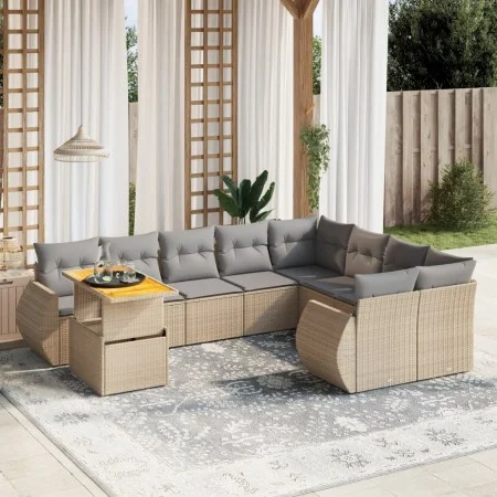 Gartensofa-Set mit 10-teiligen beigen Kissen aus synthetischem Rattan. von , Gartensets - Ref: Foro24-3272361, Preis: 728,26 ...