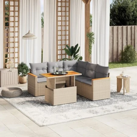 Garden sofa set with 6-piece synthetic rattan beige cushions by , Garden sets - Ref: Foro24-3273075, Price: 415,24 €, Discoun...