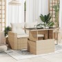 Gartentisch mit Glasoberfläche, PE-Rattan in Beige, 100x55x73 cm. von , Gartentische - Ref: Foro24-366059, Preis: 104,51 €, R...