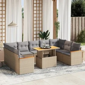 Gartensofa-Set mit 10-teiligen beigen Kissen aus synthetischem Rattan. von , Gartensets - Ref: Foro24-3273222, Preis: 641,81 ...