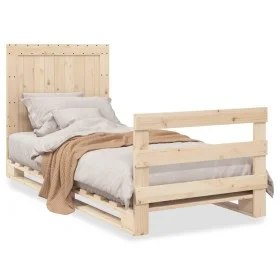 Solid pine wood bed frame with headboard 90x200 cm by , Beds and slatted bases - Ref: Foro24-3281538, Price: 143,35 €, Discou...