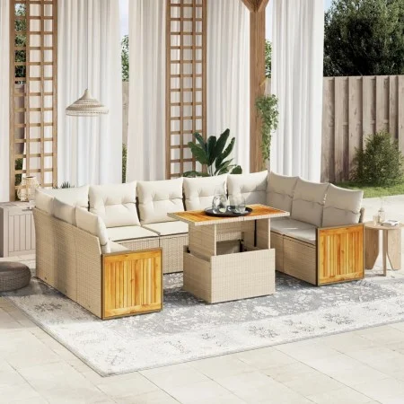 Garden sofa set with beige cushions, 10 pieces, synthetic rattan by , Garden sets - Ref: Foro24-3274103, Price: 712,57 €, Dis...