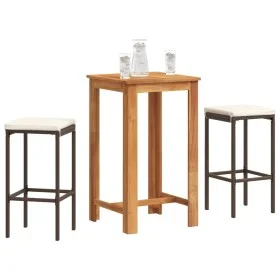 Garden table and 3-piece set of acacia wood and brown PE rattan stools by , Garden sets - Ref: Foro24-3295266, Price: 174,93 ...