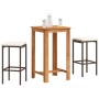 Mesa y taburetes de jardín 3 pzas madera acacia ratán PE marrón