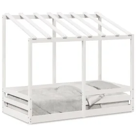 Cama para niños con techo madera de pino blanco 80x160 cm de , Camas y somieres - Ref: Foro24-847013, Precio: 118,97 €, Descu...