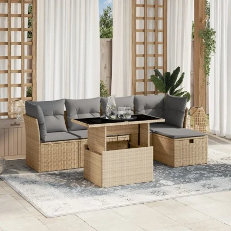 Gartensofa-Set mit 6-teiligen Kissen aus synthetischem Rattan in Beige. von , Gartensets - Ref: Foro24-3274639, Preis: 387,37...
