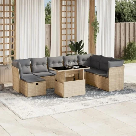 Set de sofás de jardín 9 pzas con cojines ratán sintético beige by , Garden sets - Ref: Foro24-3274709, Price: 577,46 €, Disc...