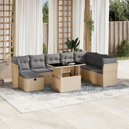 Set de sofás de jardín 9 pzas con cojines ratán sintético beige by , Garden sets - Ref: Foro24-3274709, Price: 558,50 €, Disc...