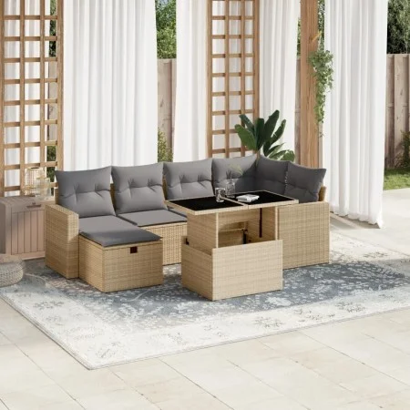 Gartensofagarnitur 7-teilig mit Kissen aus synthetischem Rattan in Beige. von , Gartensets - Ref: Foro24-3274819, Preis: 476,...