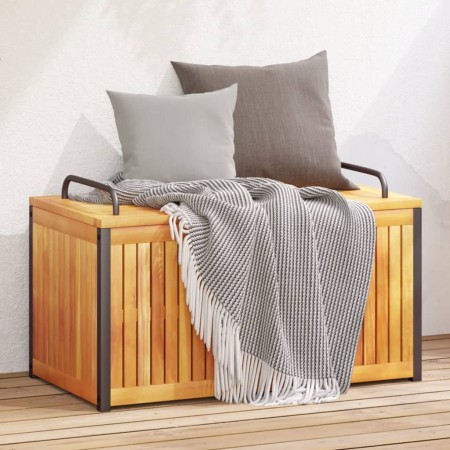 Baúl de cojines de jardín acacia maciza y acero 85x45x45/53 cm by , Outdoor storage boxes - Ref: Foro24-367608, Price: 132,14...