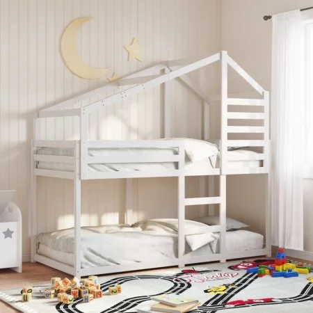 Bunk bed with solid white pine wood roof 90x200 cm by , Beds and slatted bases - Ref: Foro24-3281971, Price: 265,11 €, Discou...