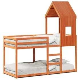 Etagenbett mit massivem Dach aus brauner Kiefer 90x200 cm. von , Betten und Lattenroste - Ref: Foro24-3281999, Preis: 252,78 ...