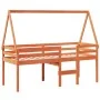 High bed with solid pine wood roof in brown wax 90x200 cm by , Beds and slatted bases - Ref: Foro24-3282094, Price: 198,39 €,...