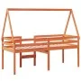 High bed with solid pine wood roof in brown wax 90x200 cm by , Beds and slatted bases - Ref: Foro24-3282094, Price: 198,39 €,...