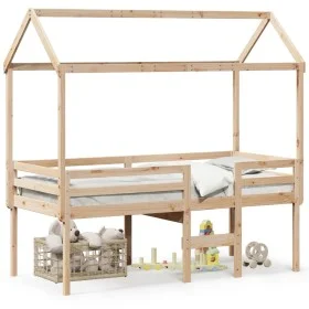 Cama alta con techo madera maciza de pino 90x200 cm de , Camas y somieres - Ref: Foro24-3282132, Precio: 234,29 €, Descuento: %