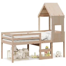 Cama alta con techo madera maciza de pino 90x190 cm de , Camas y somieres - Ref: Foro24-3282016, Precio: 216,76 €, Descuento: %