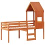 Cama alta con techo madera maciza de pino marrón cera 75x190 cm de , Camas y somieres - Ref: Foro24-3282021, Precio: 232,33 €...