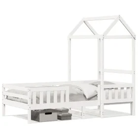 Bed frame with solid white pine wood roof 90x190 cm by , Beds and slatted bases - Ref: Foro24-3282166, Price: 219,99 €, Disco...