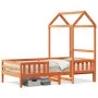 Bed frame with solid pine wood roof structure, brown, 75x190 cm by , Beds and slatted bases - Ref: Foro24-3282170, Price: 180...