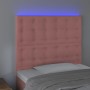 Cabecero con luces LED terciopelo rosa 100x5x118/128 cm