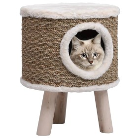 Casa para gatos con patas de madera 41 cm hierba marina
