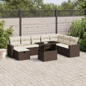 Gartensofa-Set, 9-teilig, mit braunen Kissen aus synthetischem Rattan. von , Gartensets - Ref: Foro24-3274873, Preis: 621,99 ...
