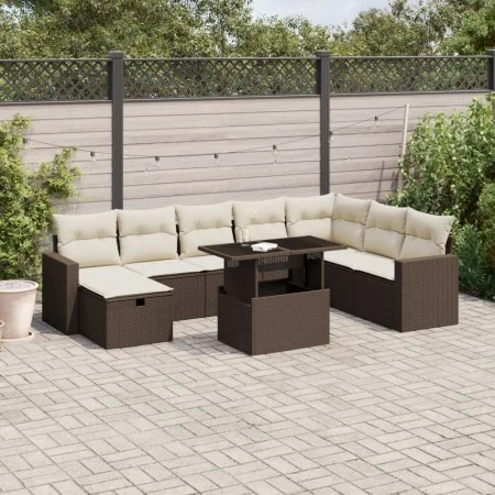 Set de sofás de jardín 9 pzas y cojines ratán sintético marrón by , Garden sets - Ref: Foro24-3274873, Price: 622,30 €, Disco...